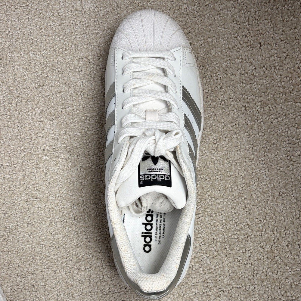 Adidas White and Silver Superstar Sneakers - Picture 2 of 15